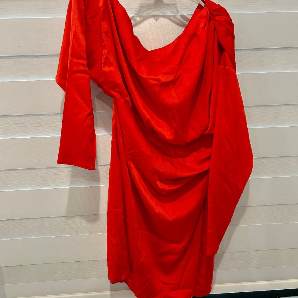 NWT ASOS DESIGN - Off Shoulder Satin Mini Dress With Tuck Detail Bodice - Picture 2 of 5